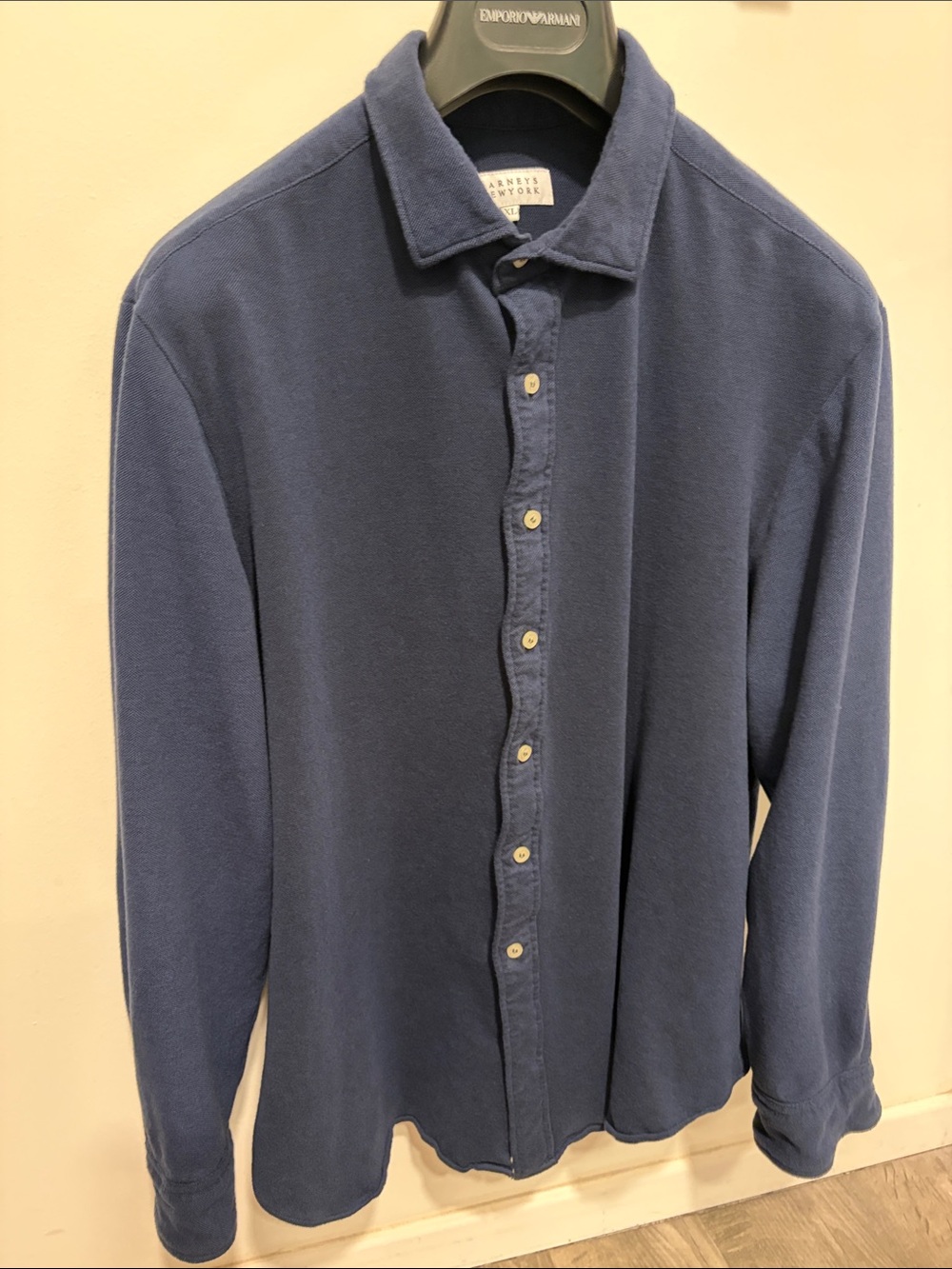 Vintage 90s Barneys New York Men's Dark Blue Button-Down Long Sleeve Shirt